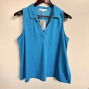 Sleeveless Collared Women’s Tank Size M Turquoise Blue Soft Vintage